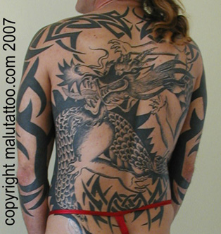 Tribal Tattoo Dragon Back Piece
